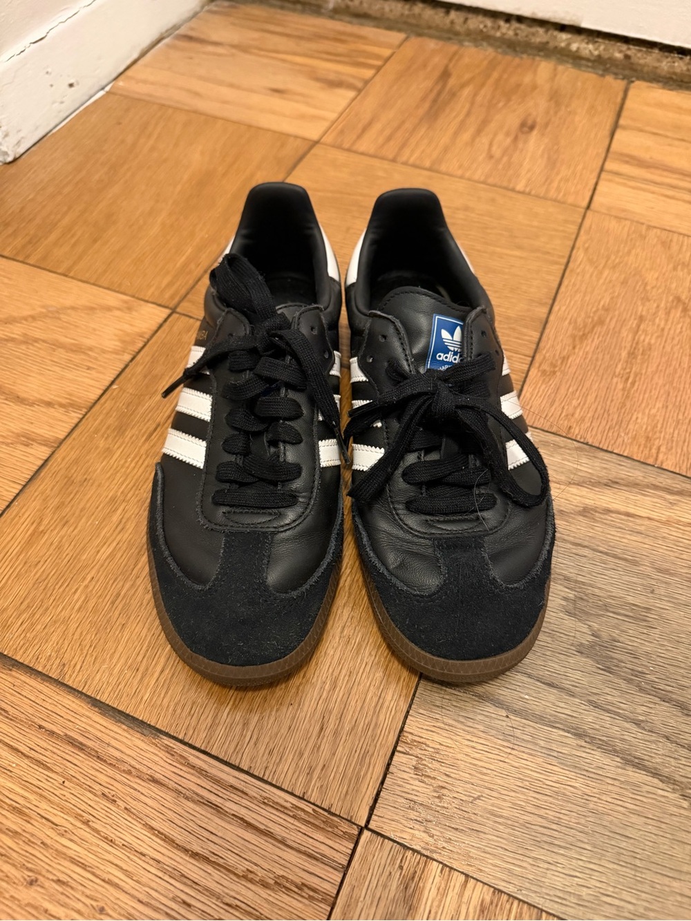adidas Black sambas with White Logo Accent